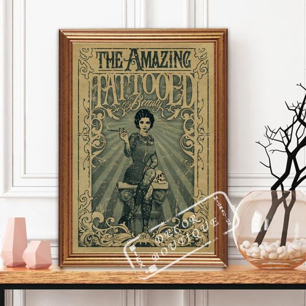 

vintage circus poster the amazing tattooed lady classic canvas paintings wall posters stickers home decor gift