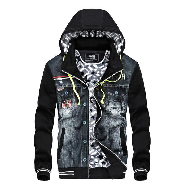 

men's jackets denim jacket designer fashion cowboy stitching hood fleece coat for men coats plus size outwear bf8903, Black;brown
