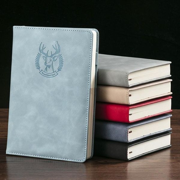 

pages pu leather cover a5 business diary notebook traveler journal lined paper school office meeting work thick handbook notepads, Purple;pink