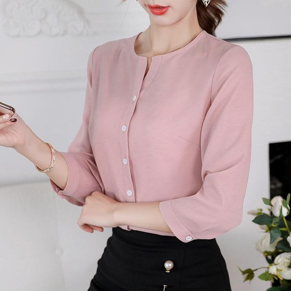 

women's blouses & shirts clearance autumn shirt women blouse office lady korean work business slim chiffon solid color fashion casual, White