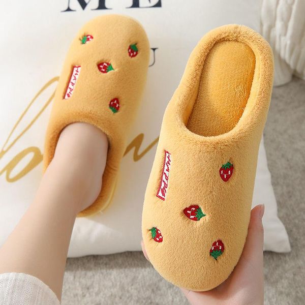 

cute fruit pattern furry slippers women home platform plush flat shoes casual winter faux fur soft comfort house indoor slides, Black
