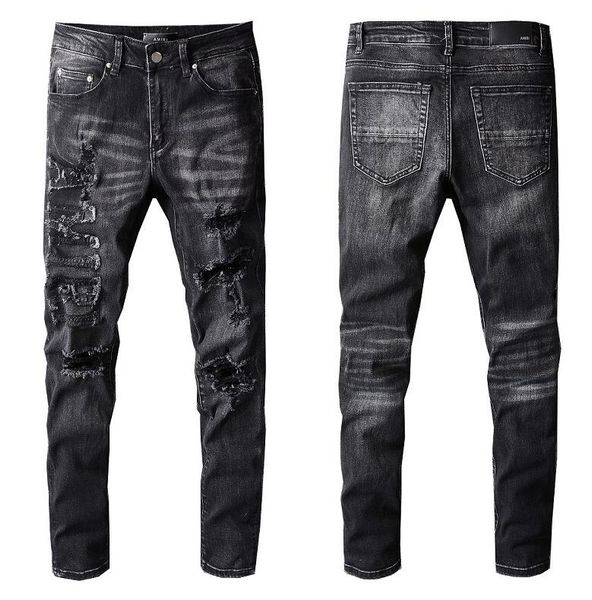 

22ss european american street casual fashion brand men's jeans ripped slim fit motorcycle jeans men jean 698#, Blue