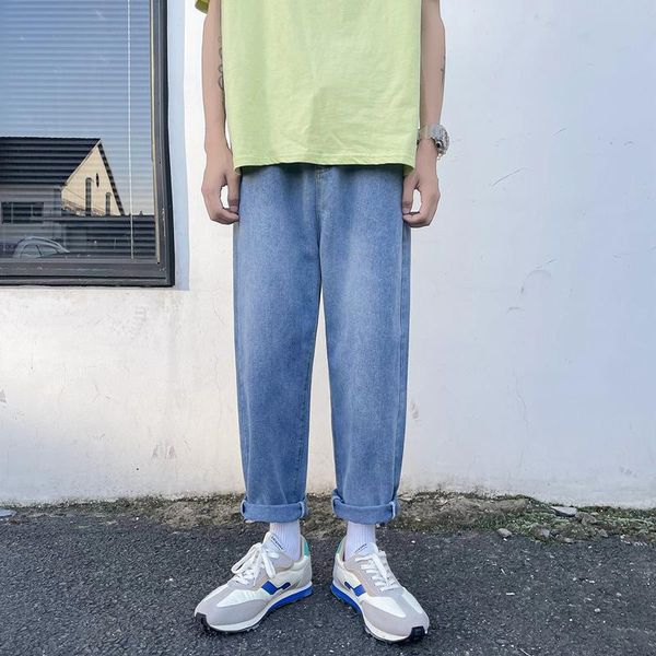 

men's jeans korean version of the trend wide-leg straight-leg pants 2021 summer thin nine-point loose casual daddy pant, Blue