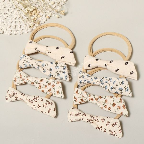 

lovely print bowknot cotton and hemp infant hairband fashion bows elastic traceless nylon headband baby accessories p props, Slivery;white