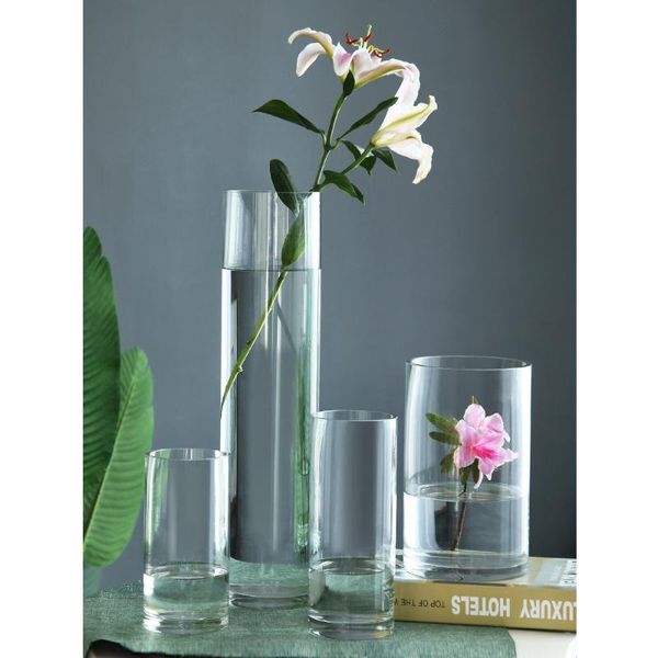 

morden glass vase transparent straight cylinder terrarium containers wedding road leader home decoration accessories vases