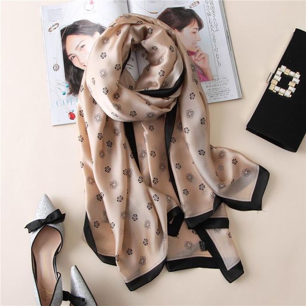 

other event & party supplies autumn winter women beach shawl luxury silk lady fashion sunscreen flower scarves hijab bandanna foulard muffle