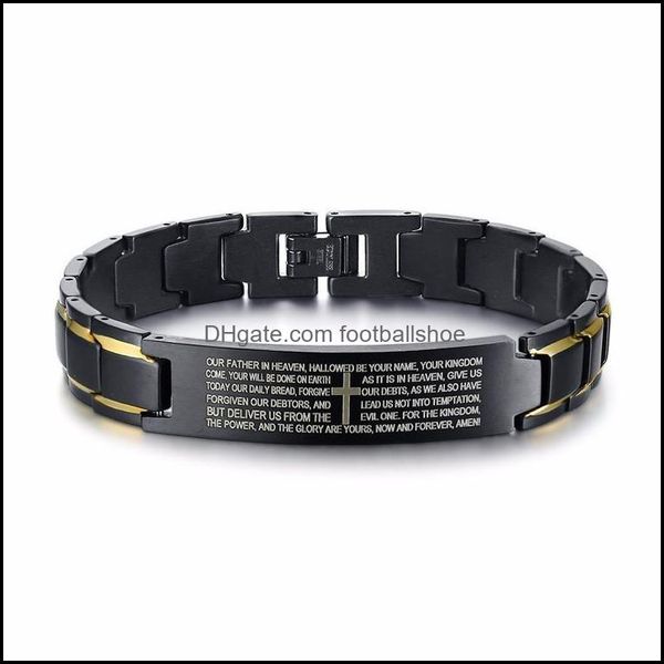 

link, chain bracelets jewelry black english lords prayer bracelet for men stainless steel two tone id christian male 8.6 inch y1130 drop del
