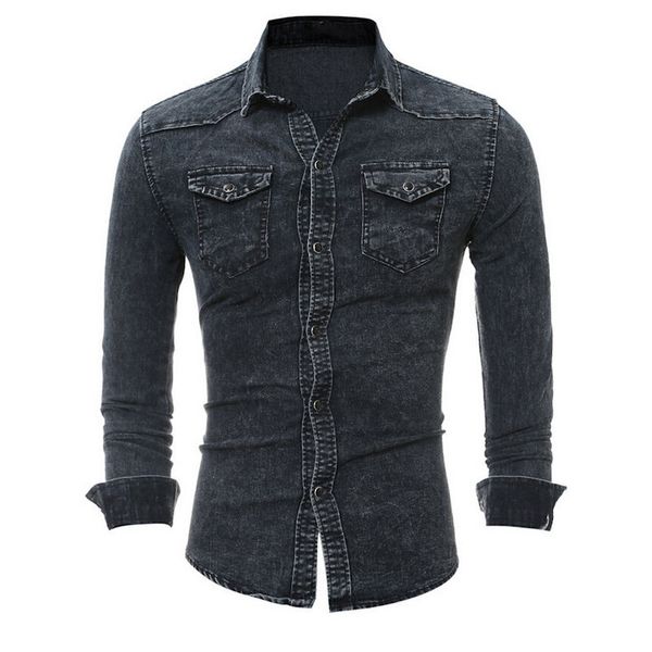 

new mens denim shirts long sleeve summer casual stylish wash slim fit denim shirts 2 color vintage coats, White;black