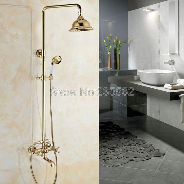 

modern gold color brass rain shower faucet set dual handle tub mixer tap with hand lgf396 bathroom sets