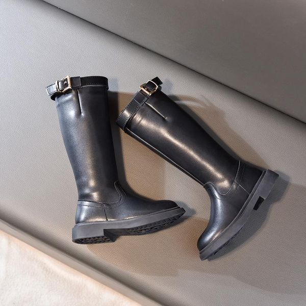 

children' high boots fall girls long black leather knight, Black;grey