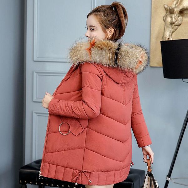 

women parkas winter jacket fur collar hooded cotton padded warm thicken long coat parka outwear plus size p926 women's down, Black