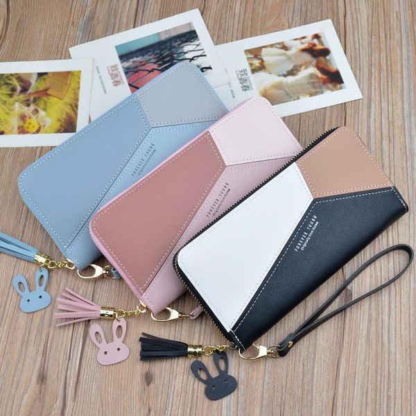 

wallets 2021 women long pu leather purse card holder zipper clutch coin lady money bag carteira feminina, Red;black