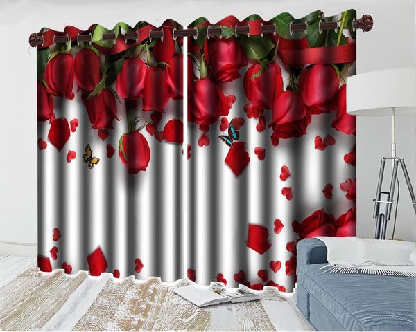 

custom floral 3d curtain elegant bedroom charming red rose romantic modern decoration window curtains & drapes