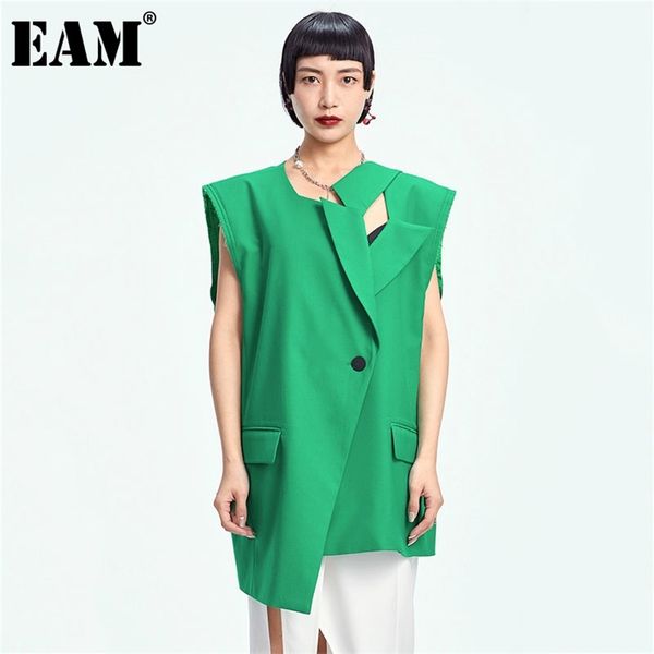 

[eam] women loose fit green big size hollow out asymmetrical vest lapel sleeveless fashion spring summer 1dd7291 210910, Black;white