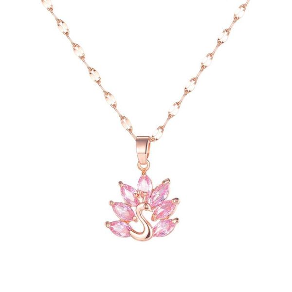 

fashion zircon cute peacock pendants necklaces for women aesthetic accessories rose gold stainless steel chains pendant, Silver