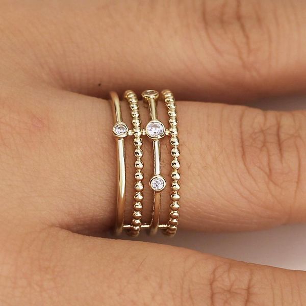

charms simple women ring with bead shaped daily wearable accessory for office lady luxury gold color cz setting wedding rings, Slivery;golden