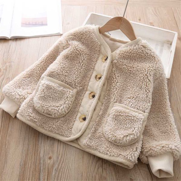 

jackets 2021 fall winter boys fleece clothes for girls cardigan granular velvet loose lamb warm children's jacket coat, Blue;gray