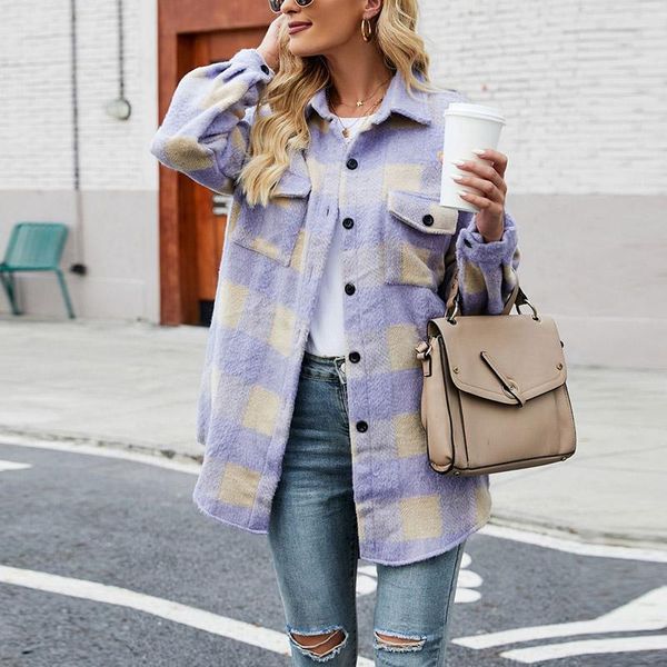 

women's jackets 2021 autumn fashion plaid single-breasted lapel cardigan women winter elegant warm long sleeve casual loose outwear, Black;brown