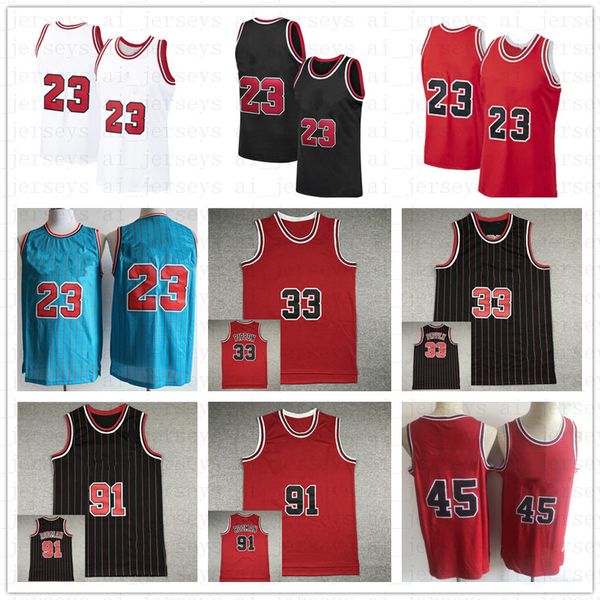 

basketball mitchell and ness 23 45 mj 33 pippen 91 rodman embroidery logo stitched retro 1997 1998 jerseys, Black;red