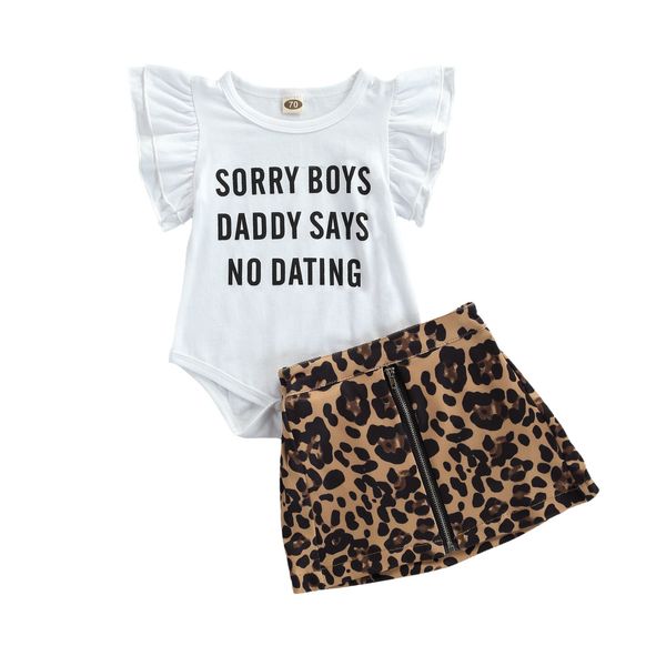 0-18m verão criança nascida meninas meninas conjunto engraçado letra romper leopardo saias roupas trajes 210515