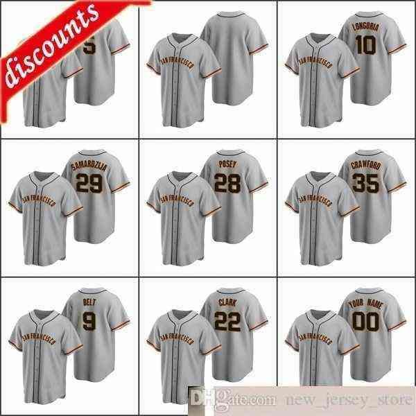 

2022 baseball men #28 buster posey 22 will clark 5 patrick bailey longoria belt custom women youth kids gray road jersey, Black