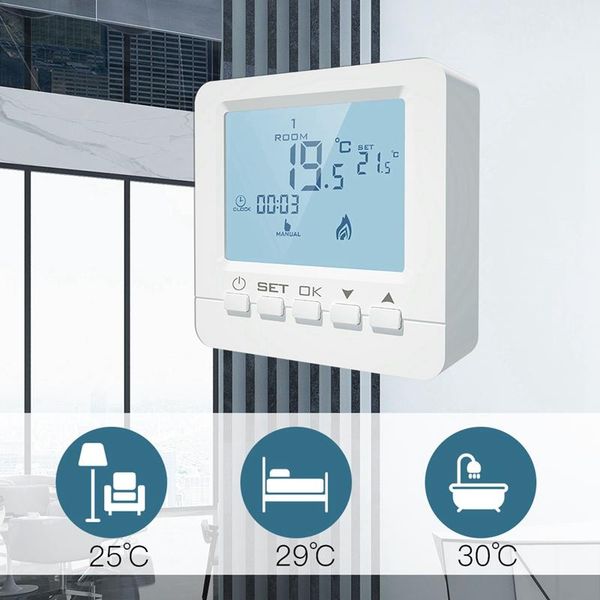 

smart home control lcd 5a wall-hung gas boiler heating temperature programmable thermostat battery powered thermoregulator with backlight