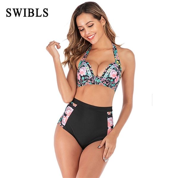 

woman plus size swimwear high waist s-3xl bikini big women bathing suits floral vintage female bather swimsuits 210722, White;black