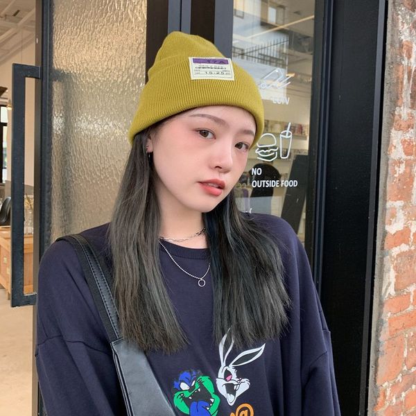 

2021 japanese style all-matching candy color high density knitted hat children autumn winter warm ear protection woolen cap mens fashion, Blue;gray