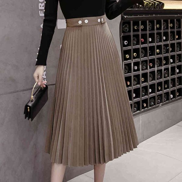 

skirts autumn winter high waist retro draped a-line pleated swing long metallic calf length 2w8w, Black