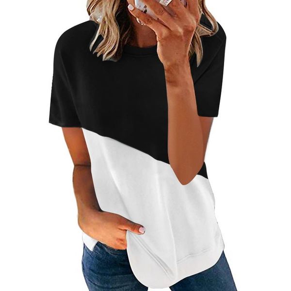 

women's t-shirt 2021 european and american women summer style hit color printing round neck short-sleeved shirt, White