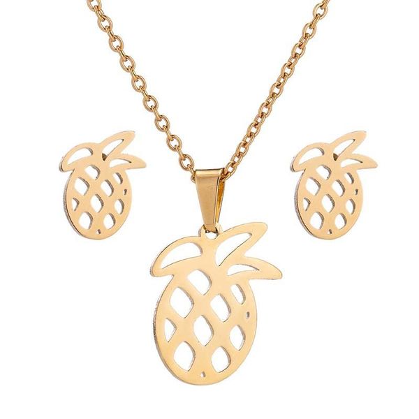 Orecchini Collana Hollow Ananas Ornamento Set di gioielli in tre pezzi Acciaio inossidabile Disponibile all'ingrosso