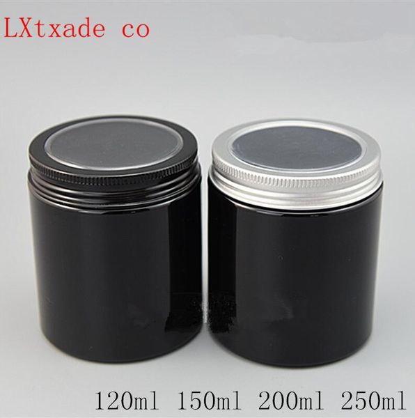 

100 200 250 g empty black plastic bottle jar aluminum with window lid cream bath salt pack containers storage bottles & jars