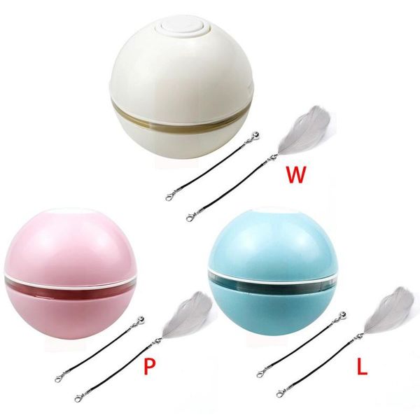 

cat toys colorful led rolling electric pet ball flash with feather usb rechargeable toy for dogs cats
