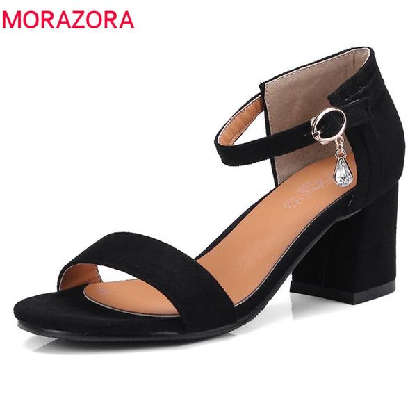 

dress shoes morazora size 32-46 2021 arrive fashion simple women sandals buckle strap square heels flock woman, Black