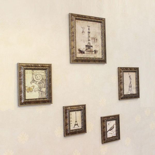 

frames 5 pcs/set flower texture picture frame set imitate wood wall hanging po punch-framed vintage home decor