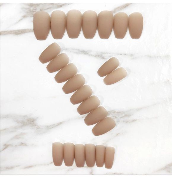 

false nails fake long flat-head frosted skin color wear nail stickers finished 24 with glue dw, Red;gold