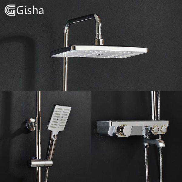 

gisha shower faucets brass chrome bathtub faucet single handle rain with slide bar wall water mixer tap g5011-b bathroom sets