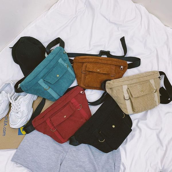 

fashion waist belt bag women men corduroy sport casual chest zipper purse street crossbody pack layered bags
