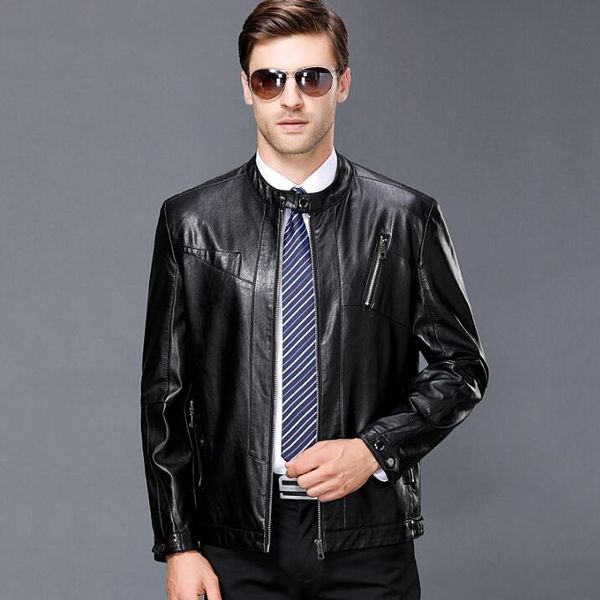 

men's fur & faux autumn and winter men breathable leather jacket outerwear fashion business casual sheep skin jackets, Black