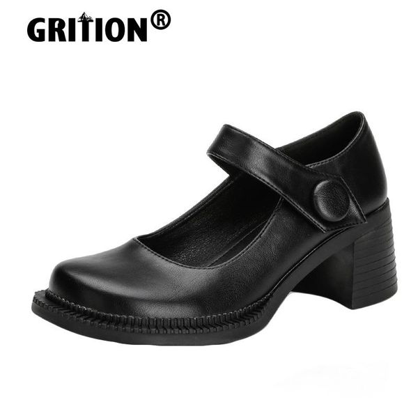 

boots grition womens cute shoes thick square heels mary jane non-slip comfort lolita platform vintage style 34-39 2021, Black
