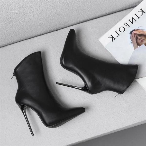 

boots slim heel pointed short large 44 45 46 47 48 super high, Black