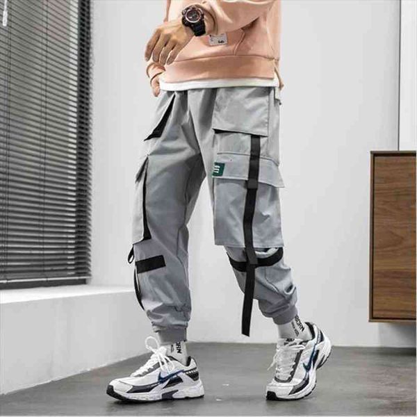 

streetwear men sweatpants fashion cargo pants men elastic waist trousers hip harem pants mens multi pocket work, Black