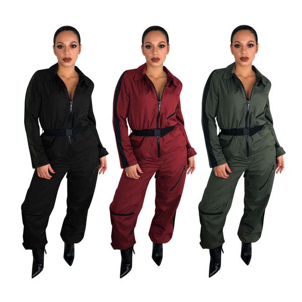 

2021 new2019 new women's zipper solid jumpsuit, White