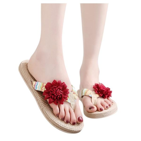 

bohemia flowers slippers women weave slides ladies shoes summer sandals flat clip toe flip flops woman, Black