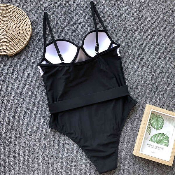 

2021 bra cup push up swimsuit women bla mesh swimwear female monokini waist belt bathing suit swim bodysuitby a