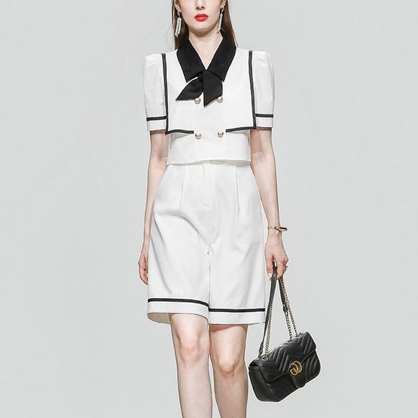 

women's tracksuits summer two piece set women short sleeve turn down collar shirts + wide leg shorts high waist loose elegant c380, Gray