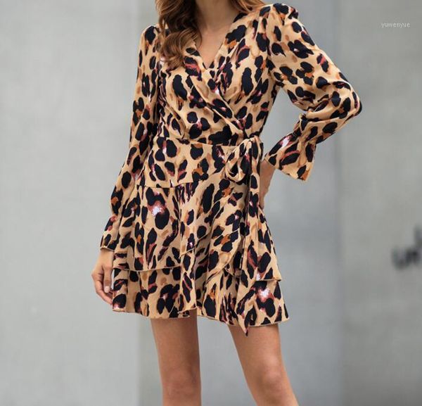 

casual dresses 2021 spring dress women long sleeve print v-neck ladies elegant vintage leopard party vestidos, Black;gray
