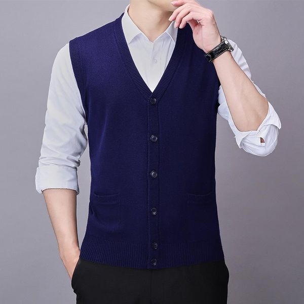 

men's vests vest 2021 autumn wool sweater men knitted cardigan sleeveless loose v-neck solid winter clothes, Black;white