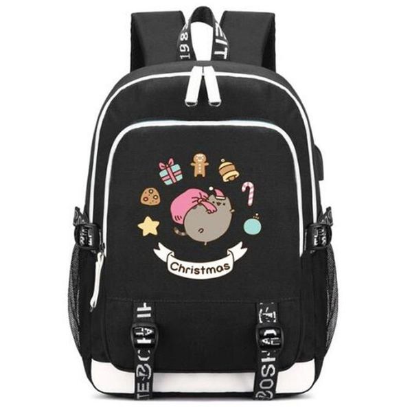 

backpack 2021 cartoon neko atsume cooking cat bag w/usb port lock / headphone travel school book students girls