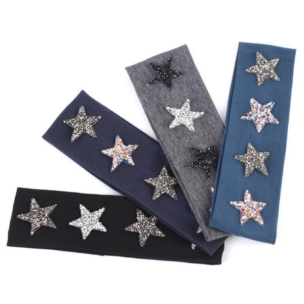 

hair accessories geebro children's cotton soft headband born spring flat headwear with applique hairband girls kids star rhinestone tur, Slivery;white